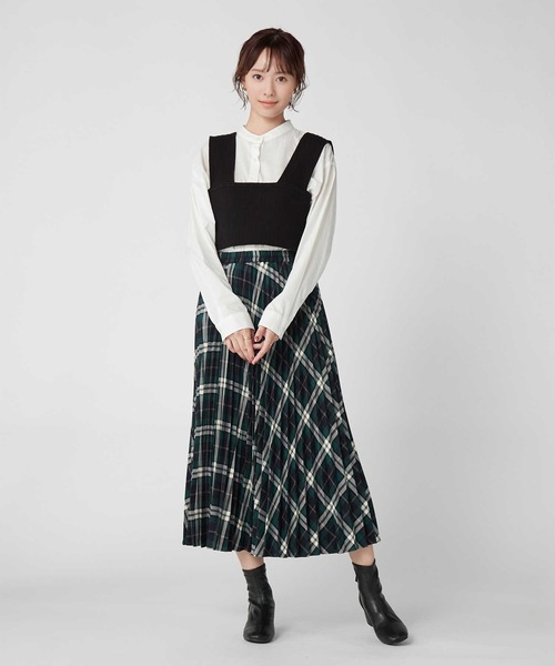 HONEYSUCKLE ROSE（ハニーサックルローズ）の「【HONEYSUCKLE ROSE】チェック柄プリーツスカート（スカート・レディース・グリーン/オフホワイト・M/L）」の8枚目の写真