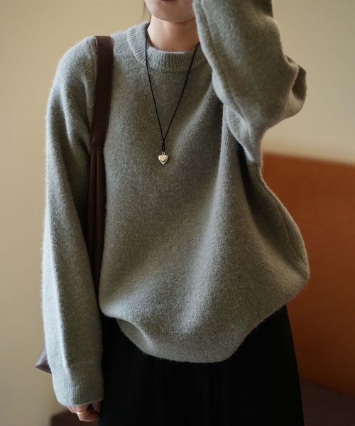 OSYAREVO(オシャレボ)の「クルーネック ニット トップス(ニット/セーター・レディース・チャコール/ブラウン/ベージュ/ネイビー/アイボリー・FREE)」の10枚目の写真