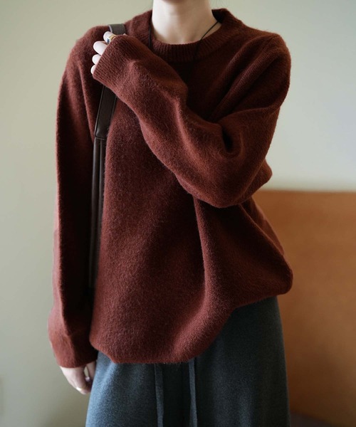 OSYAREVO(オシャレボ)の「クルーネック ニット トップス(ニット/セーター・レディース・チャコール/ブラウン/ベージュ/ネイビー/アイボリー・FREE)」の15枚目の写真