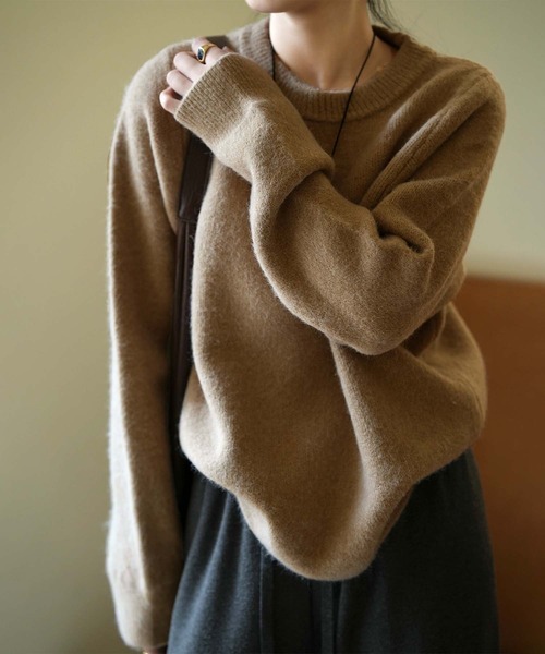 OSYAREVO(オシャレボ)の「クルーネック ニット トップス(ニット/セーター・レディース・チャコール/ブラウン/ベージュ/ネイビー/アイボリー・FREE)」の22枚目の写真