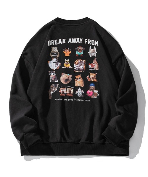 オーバーサイズ アニマル柄 (猫、犬、うさぎ) ネコ柄裏毛トレーナー（スウェット）｜WESTSEA（ウエストシー）