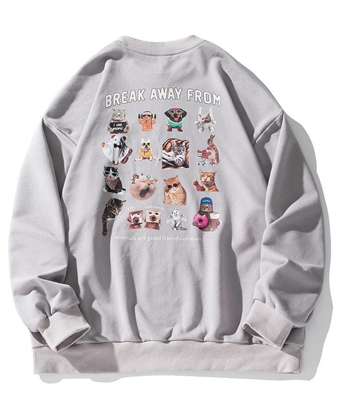 オーバーサイズ アニマル柄 (猫、犬、うさぎ) ネコ柄裏毛トレーナー（スウェット）｜WESTSEA（ウエストシー）