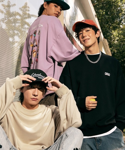 オーバーサイズ アニマル柄 (猫、犬、うさぎ) ネコ柄裏毛トレーナー（スウェット）｜WESTSEA（ウエストシー）