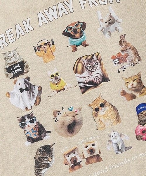 オーバーサイズ アニマル柄 (猫、犬、うさぎ) ネコ柄裏毛トレーナー（スウェット）｜WESTSEA（ウエストシー）