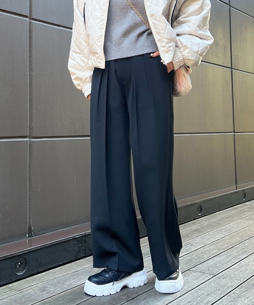 un dix cors(アンディコール)の「2重織2タックワイドパンツ(スラックス・レディース・モカ/ブラック・FREE/S)」の2枚目の写真