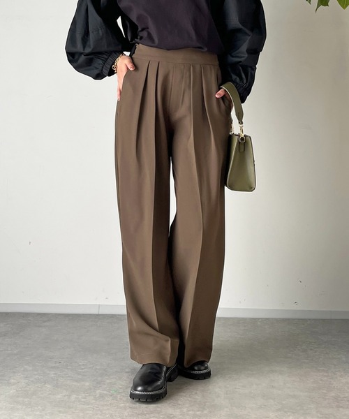 un dix cors(アンディコール)の「2重織2タックワイドパンツ(スラックス・レディース・モカ/ブラック・FREE/S)」の1枚目の写真