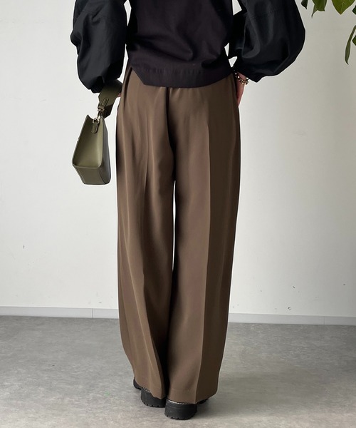 un dix cors(アンディコール)の「2重織2タックワイドパンツ(スラックス・レディース・モカ/ブラック・FREE/S)」の3枚目の写真