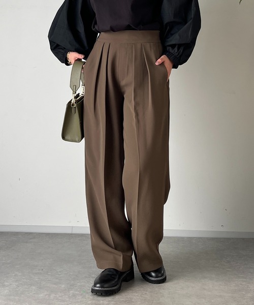 un dix cors(アンディコール)の「2重織2タックワイドパンツ(スラックス・レディース・モカ/ブラック・FREE/S)」の4枚目の写真