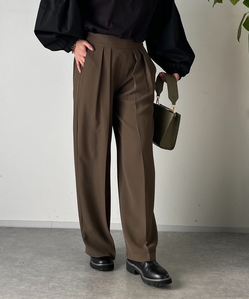 un dix cors(アンディコール)の「2重織2タックワイドパンツ(スラックス・レディース・モカ/ブラック・FREE/S)」の5枚目の写真