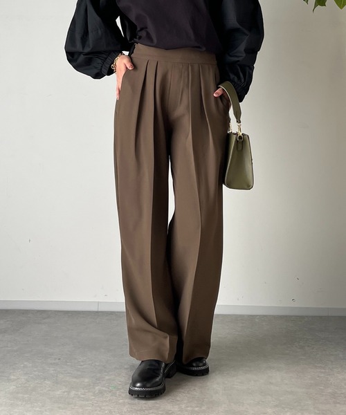 un dix cors(アンディコール)の「2重織2タックワイドパンツ(スラックス・レディース・モカ/ブラック・FREE/S)」の6枚目の写真