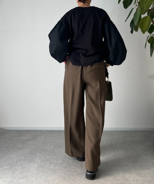 un dix cors(アンディコール)の「2重織2タックワイドパンツ(スラックス・レディース・モカ/ブラック・FREE/S)」の11枚目の写真