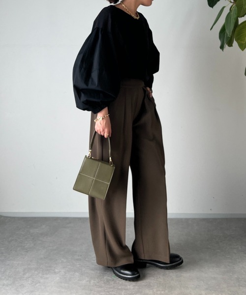 un dix cors(アンディコール)の「2重織2タックワイドパンツ(スラックス・レディース・モカ/ブラック・FREE/S)」の10枚目の写真