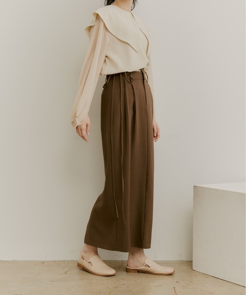 moi tytto（モイテュット）の「ウエストデザインリネンライクスカート（スカート・レディース・ベージュ/ブラウン/ナチュラル・SMALL/MEDIUM）」の4枚目の写真