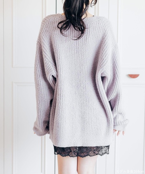 fran de lingerie(フランデランジェリー)の「ふわふわ&さらさらの極上手触りユニセックスが嬉しい楽ちんニット 「パウダーもこ ガウン」 ガウン(ルームウェア/パジャマ・レディース・チャコールグレー/アイボリー/ミント/ピンク系その他/グレイッシュベージュ・M/L)」の7枚目の写真