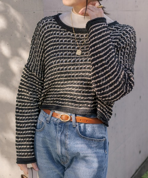 RIVE DROITE（リヴドロワ）の「メッシュショートニット（ニット/セーター・レディース・ブラック/ベージュ・FREE）」の2枚目の写真