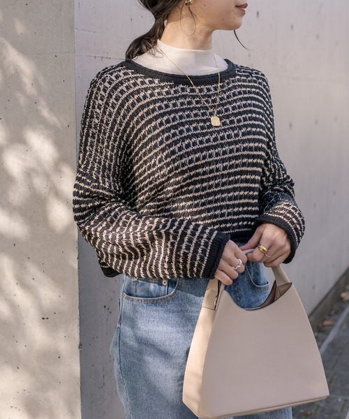 RIVE DROITE（リヴドロワ）の「メッシュショートニット（ニット/セーター・レディース・ブラック/ベージュ・FREE）」の6枚目の写真