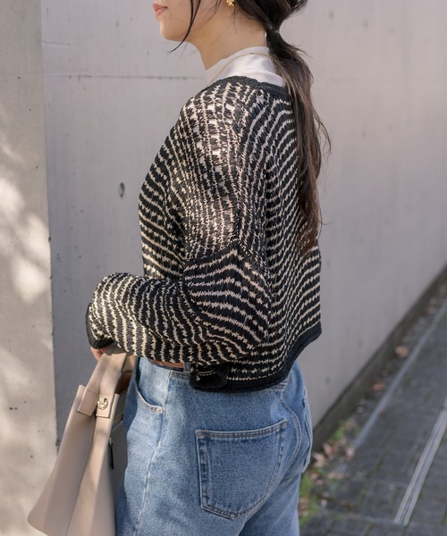 RIVE DROITE（リヴドロワ）の「メッシュショートニット（ニット/セーター・レディース・ブラック/ベージュ・FREE）」の9枚目の写真