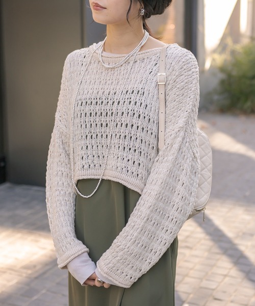 RIVE DROITE（リヴドロワ）の「メッシュショートニット（ニット/セーター・レディース・ブラック/ベージュ・FREE）」の10枚目の写真