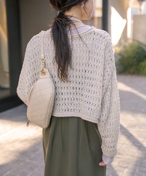 RIVE DROITE（リヴドロワ）の「メッシュショートニット（ニット/セーター・レディース・ブラック/ベージュ・FREE）」の4枚目の写真