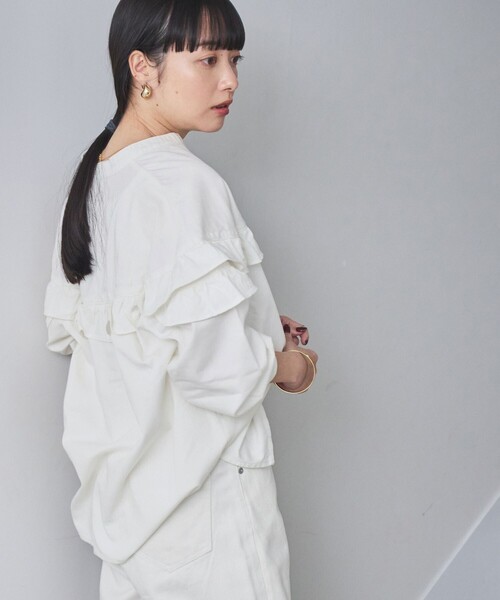 coen（コーエン）の「デニムフリルブラウス（シャツ/ブラウス・レディース・コバルトブルー/オフホワイト/ライトブルー・L/M）」の7枚目の写真