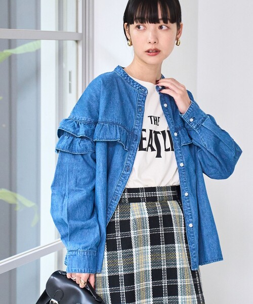 coen（コーエン）の「デニムフリルブラウス（シャツ/ブラウス・レディース・コバルトブルー/オフホワイト/ライトブルー・L/M）」の16枚目の写真