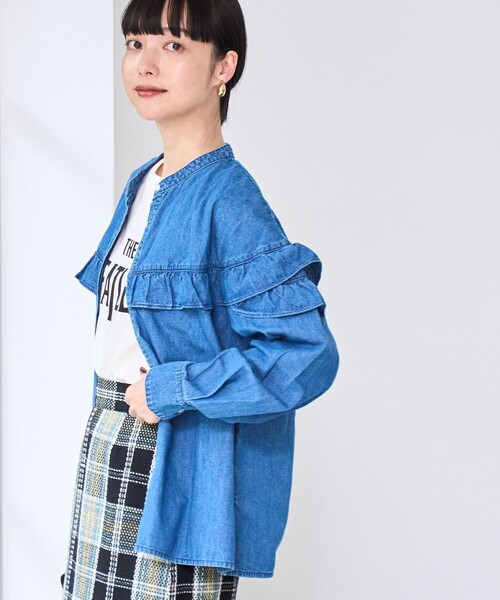 coen（コーエン）の「デニムフリルブラウス（シャツ/ブラウス・レディース・コバルトブルー/オフホワイト/ライトブルー・L/M）」の17枚目の写真