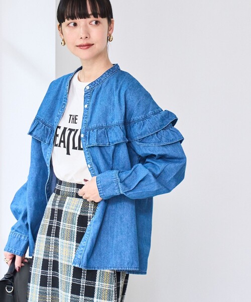 coen（コーエン）の「デニムフリルブラウス（シャツ/ブラウス・レディース・コバルトブルー/オフホワイト/ライトブルー・L/M）」の18枚目の写真