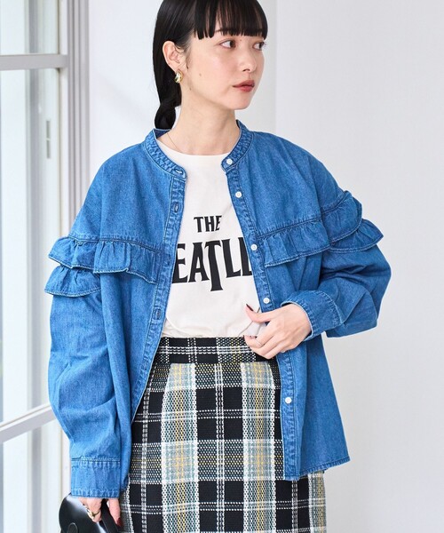 coen（コーエン）の「デニムフリルブラウス（シャツ/ブラウス・レディース・コバルトブルー/オフホワイト/ライトブルー・L/M）」の19枚目の写真