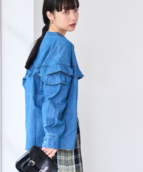 coen（コーエン）の「デニムフリルブラウス（シャツ/ブラウス・レディース・コバルトブルー/オフホワイト/ライトブルー・L/M）」の20枚目の写真