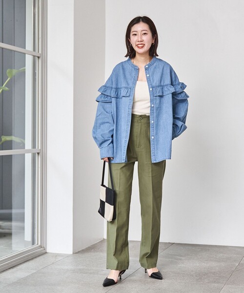 本日のみ値下げ デニムフリルシャツ　新品 SOMETHING フリルカラーデニムブラウス|SOMETHING|サムシング
