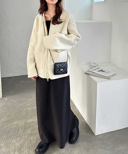 GeeRA(ジーラ)の「ダブルジップニットブルゾン(カーディガン/ボレロ・レディース・ブラック/アイボリー/その他・MEDIUM/LARGE)」の20枚目の写真