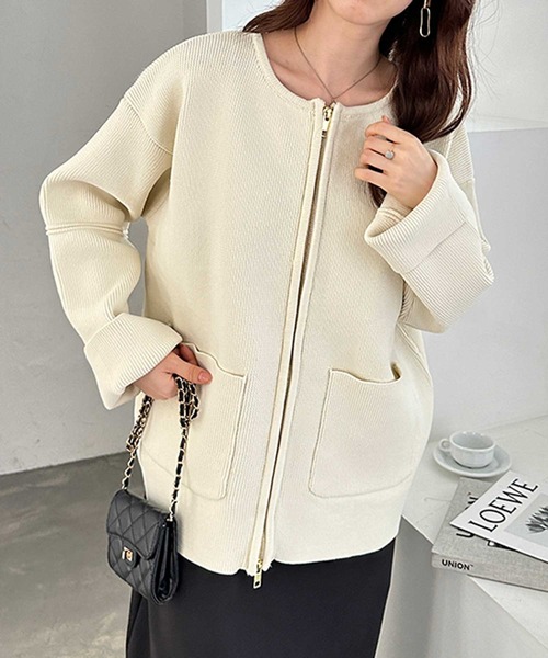 GeeRA(ジーラ)の「ダブルジップニットブルゾン(カーディガン/ボレロ・レディース・ブラック/アイボリー/その他・MEDIUM/LARGE)」の16枚目の写真