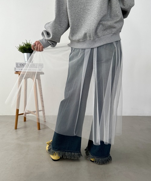 CLEA（クレア）の「レイヤードギャザーチュールスカート（スカート・レディース・ブラック/ホワイト・FREE）」の3枚目の写真