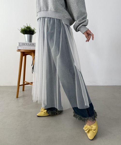 CLEA（クレア）の「レイヤードギャザーチュールスカート（スカート・レディース・ブラック/ホワイト・FREE）」の4枚目の写真