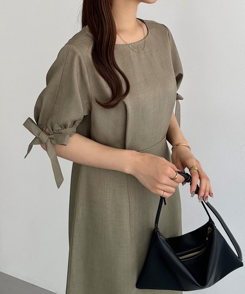 sale！正絹 振り袖 ウエストリボン付きタック入りワンピース♪着物リメイク sale！正絹 訪問着 ウエストリボン付きタック入りワンピース