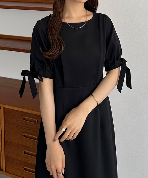 セール】袖リボンウエストタックワンピース（ワンピース）｜callautia  