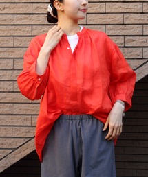 LE GLAZIK/ル グラジック ギャザーネックブラウス LINEN GATHER NECK BLOUSE LG-B0048 RAT