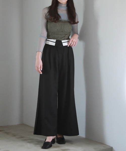 Cheek（チーク）の「シャーリングキャミソール（キャミソール・レディース・ホワイト/イエロー/ブラック/グリーン・MEDIUM）」の12枚目の写真