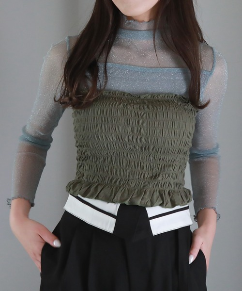 Cheek（チーク）の「シャーリングキャミソール（キャミソール・レディース・ホワイト/イエロー/ブラック/グリーン・MEDIUM）」の11枚目の写真