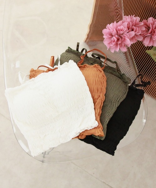 Cheek（チーク）の「シャーリングキャミソール（キャミソール・レディース・ホワイト/イエロー/ブラック/グリーン・MEDIUM）」の18枚目の写真