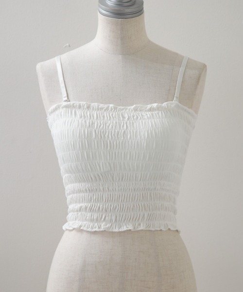 Cheek（チーク）の「シャーリングキャミソール（キャミソール・レディース・ホワイト/イエロー/ブラック/グリーン・MEDIUM）」の19枚目の写真