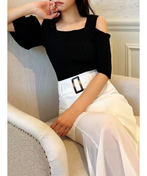 RESEXXY(リゼクシー)の「2wayスリーブニットトップス(ニット/セーター・レディース・アイボリー/ブラック/グレー・FREE)」の2枚目の写真