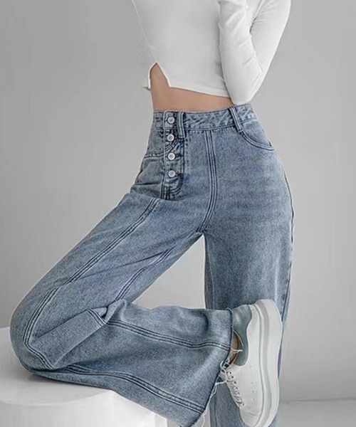 Miniministore(ミニミニストア)の「デニムストレートパンツ ハイウエスト韓国(デニムパンツ・レディース・サックスブルー・M/S/L/XL)」の6枚目の写真