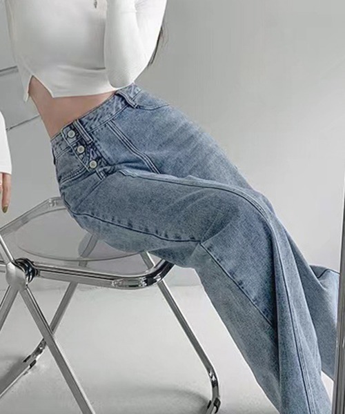 Miniministore(ミニミニストア)の「デニムストレートパンツ ハイウエスト韓国(デニムパンツ・レディース・サックスブルー・M/S/L/XL)」の8枚目の写真