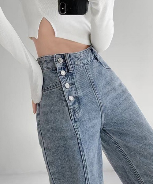 Miniministore(ミニミニストア)の「デニムストレートパンツ ハイウエスト韓国(デニムパンツ・レディース・サックスブルー・M/S/L/XL)」の11枚目の写真