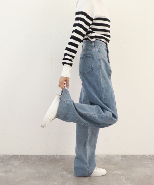 ハイウエスト ワイド デニム ストレート パンツ 韓国 nr9053 Amazon | [miniministore] ハイウエスト デニム ワイドパンツ