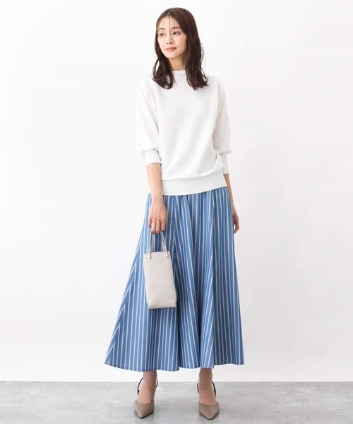 MK MICHEL KLEIN(エムケーミッシェルクラン)の「ストライプ柄フレアースカート/洗える(スカート・レディース・ベージュ/ブルー・38)」の9枚目の写真