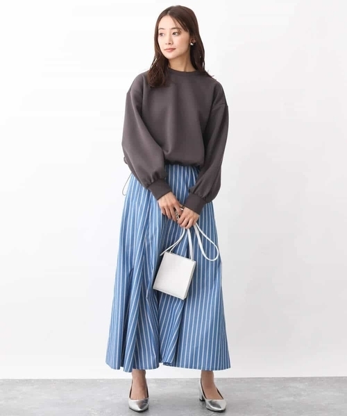 MK MICHEL KLEIN(エムケーミッシェルクラン)の「ストライプ柄フレアースカート/洗える(スカート・レディース・ベージュ/ブルー・38)」の18枚目の写真