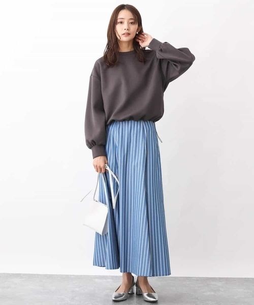 MK MICHEL KLEIN(エムケーミッシェルクラン)の「ストライプ柄フレアースカート/洗える(スカート・レディース・ベージュ/ブルー・38)」の20枚目の写真