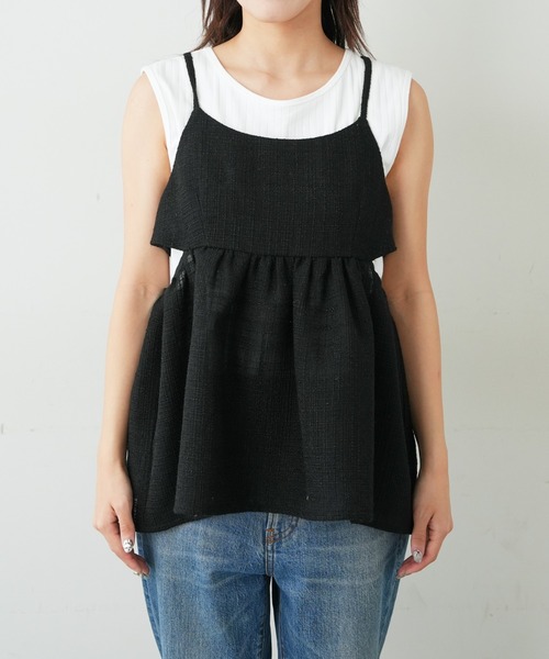 WILLOW（ウィロー）の「【willow】シアーツイードキャミチュニック（キャミソール・レディース・ブラック/ホワイト・ONE SIZE）」の4枚目の写真